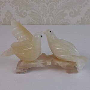 Onyx Pair of Birds On A Branch Vintage Scuplture Figurine Paperweight EUC